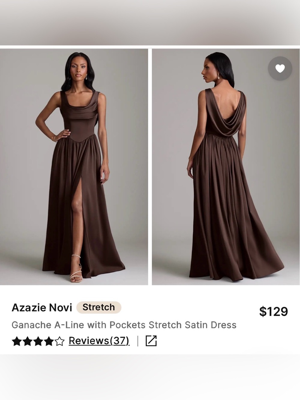 Azazie Chocolate Brown Stretch Satin A-Line Maxi Dress
